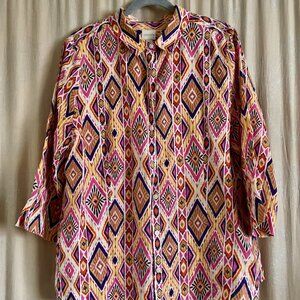 Chico's colorful linen geometric prin blouse, size 3